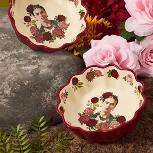 Frida Kahlo Red Floral Portrait Bowls